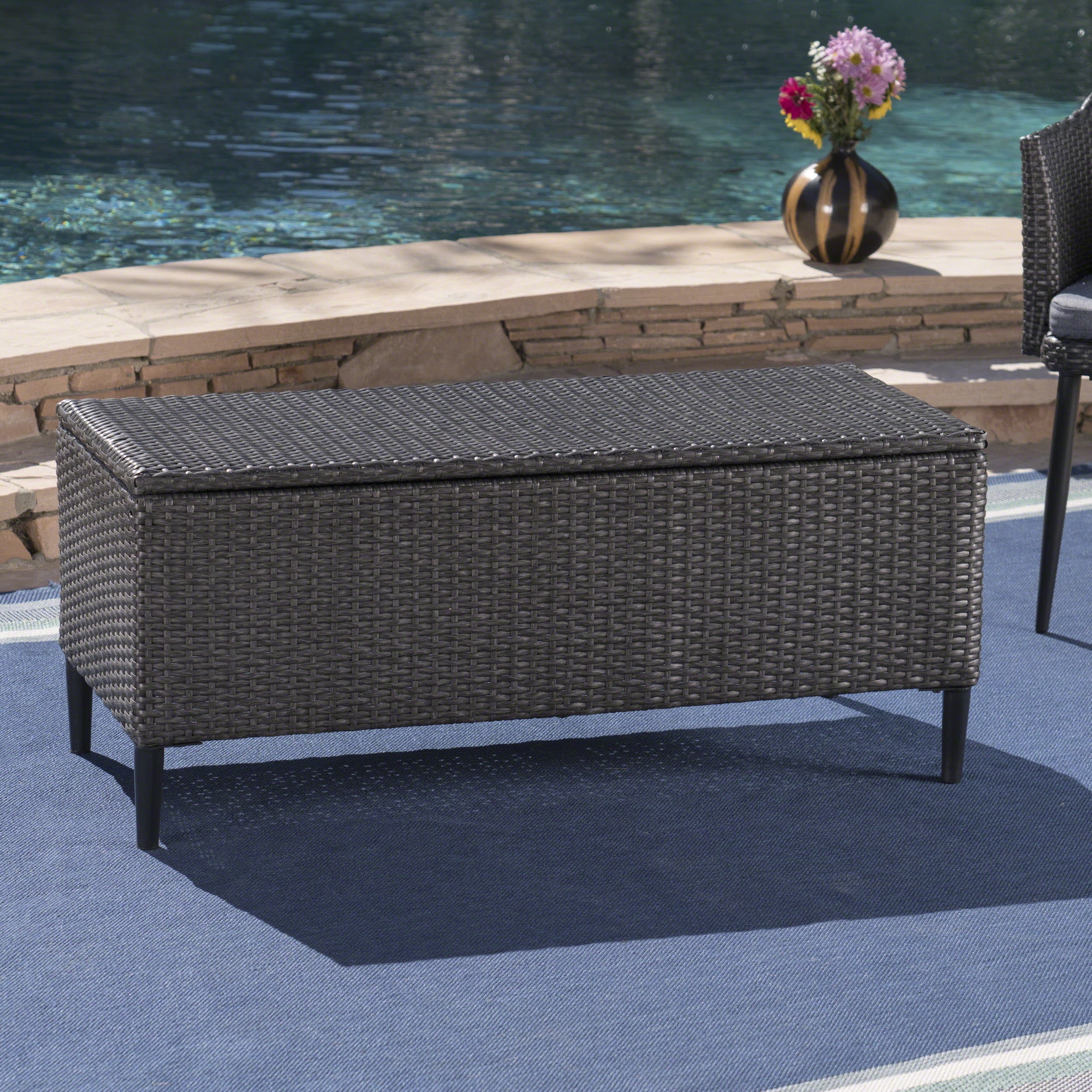 Noble House Randolph Outdoor Wicker Storage Unit, Grey ...