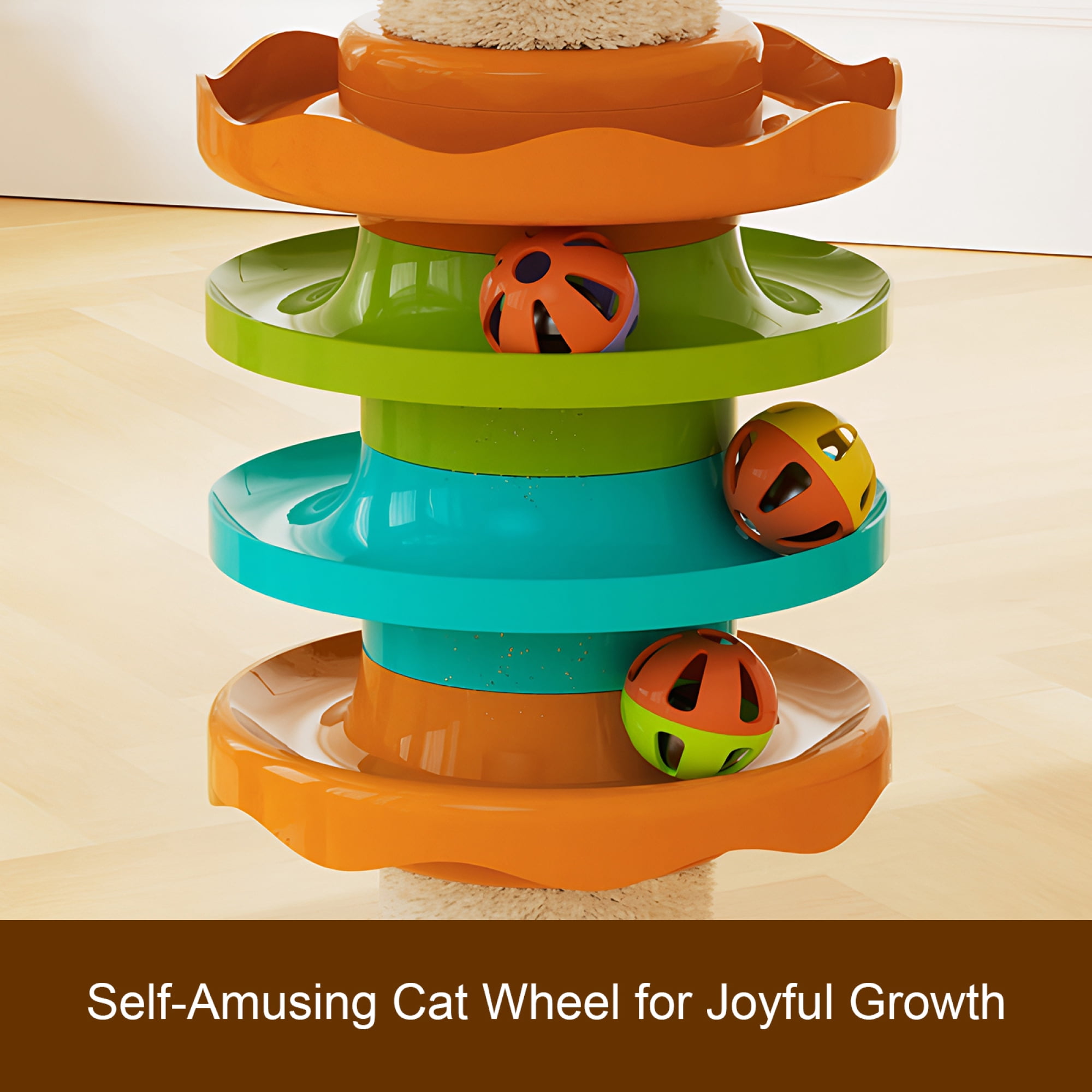 Leumius Modern Cat Activity Tree, Cat Tower with Scratching Post, Adjustable Height(98-110 Inch), Large Wood Condo Cave Bed and Hammock for Small Large Cats
