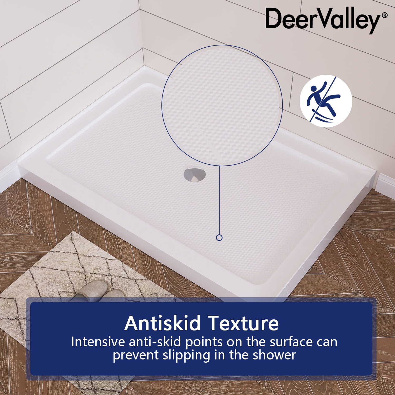 DV-1SB0108 48" Shower Base in White with Single Threshold Shower Pan, Non-slip Design