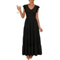 thumbnail image 2 of BUIGTTKLOP Dresses for Women Ruffle Cap Sleeve Maxi Dresses Full Length V Neck Smocked Summer Beach Sundress, 2 of 6