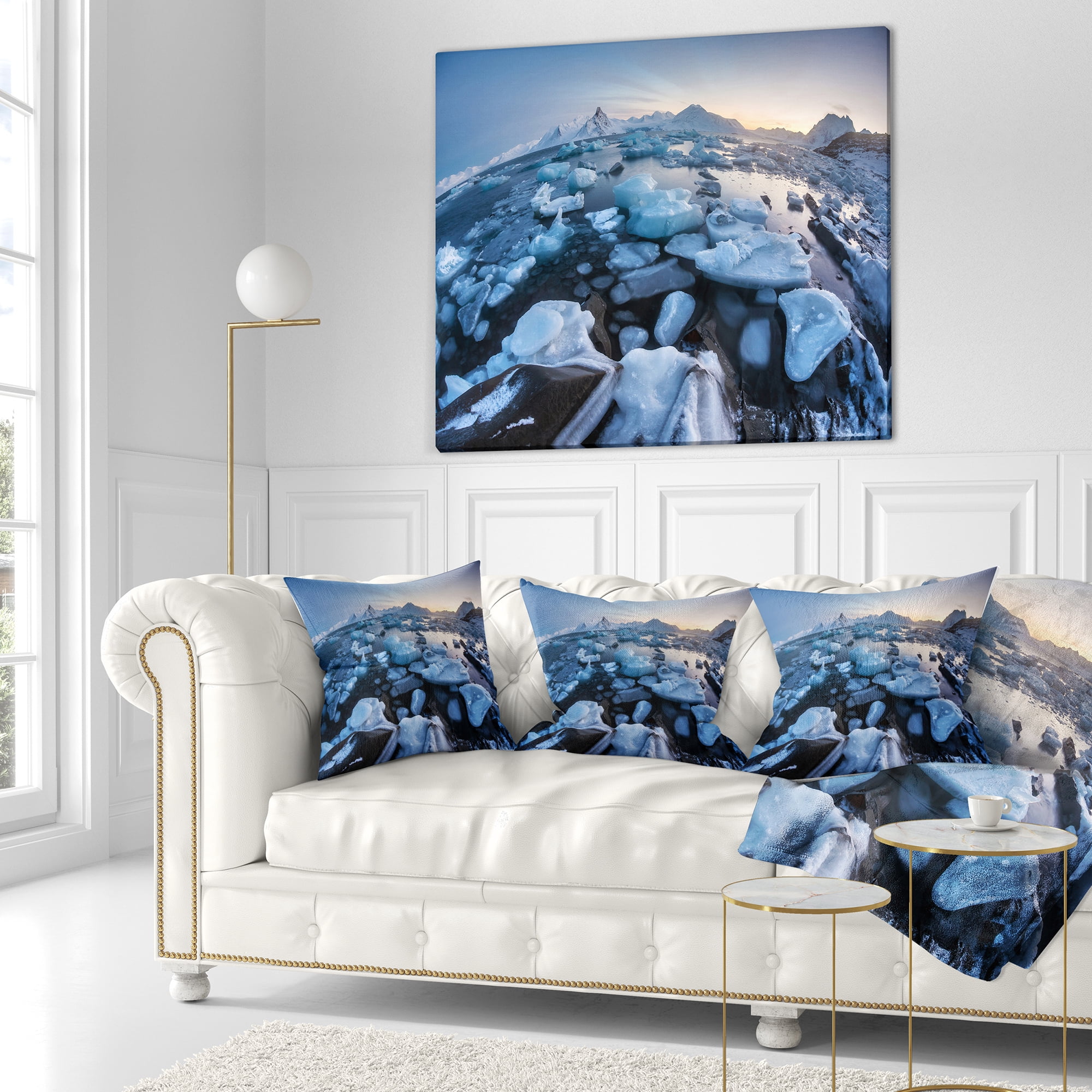 Designart Unusual Arctic Ice Landscape - Seashore Throw Pillow - 18x18