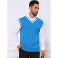 thumbnail image 4 of DARING DIVA Men's Solid Color V-Neck Sleeveless Cable Knitted Sweater Vest S Blue, 4 of 7