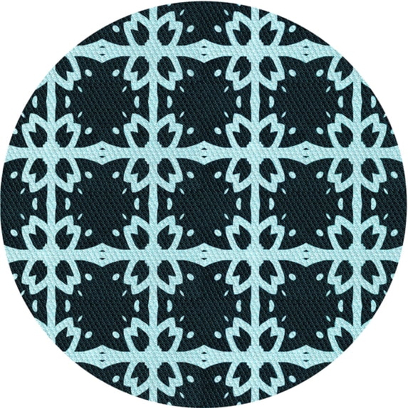 Ahgly Company Machine Washable Indoor Round Transitional Deep Teal Green Area Rugs, 5' Round