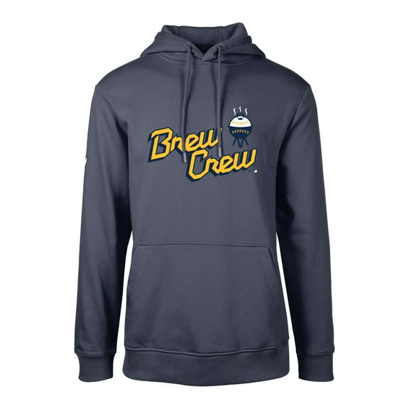 Men's Levelwear Navy Milwaukee Brewers City Connect Podium Core Logo Pullover Hoodie