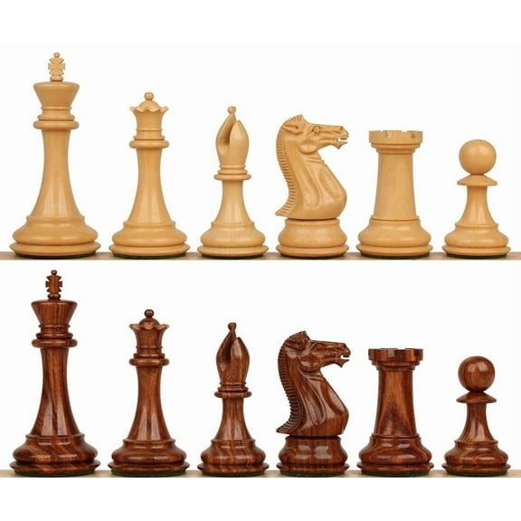 New Exclusive Staunton Chess Set with Golden Rosewood & Boxwood Pieces - 4" King
