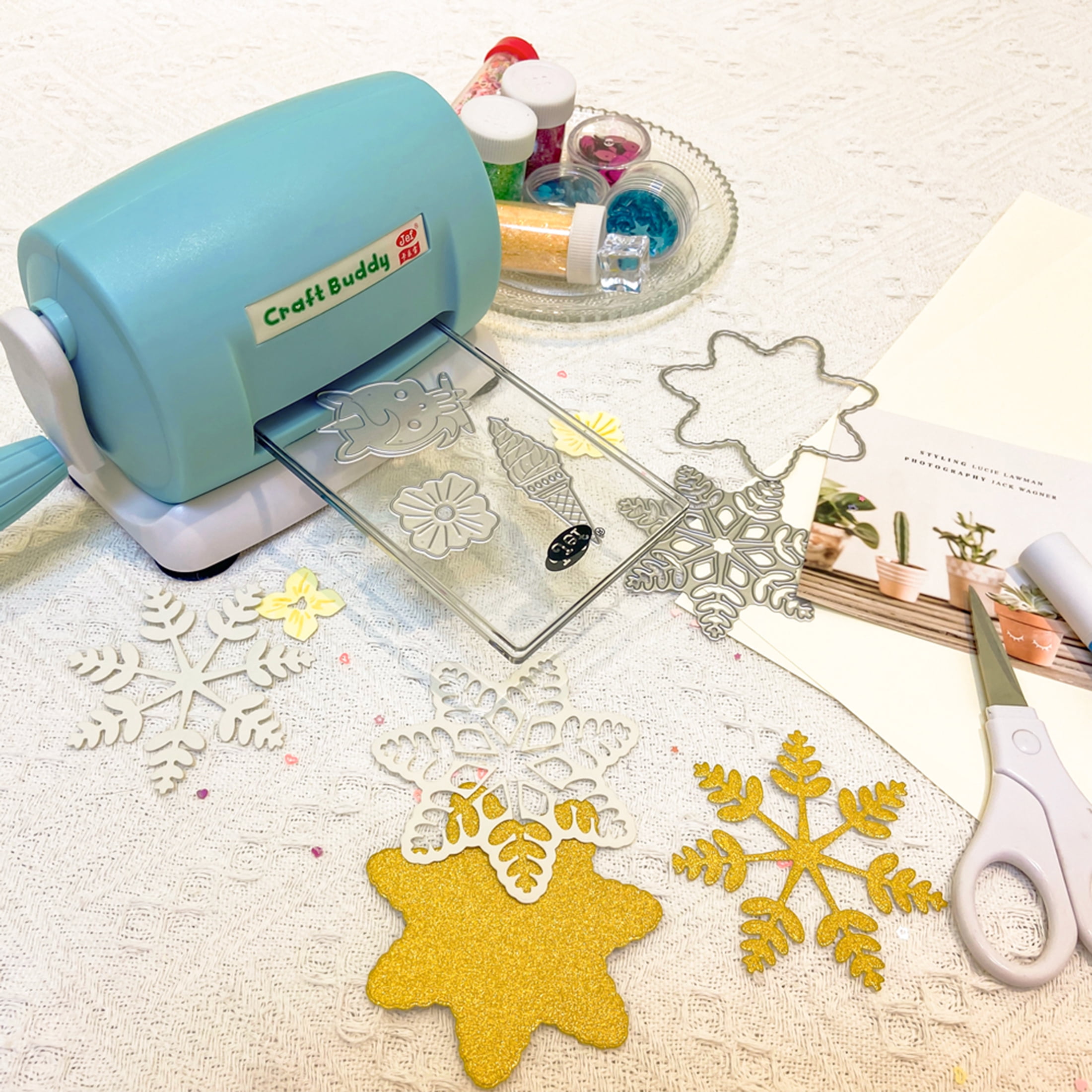 Briartw Die Cutting Machines and 2 Acrylic Plate for Crafting,Blue Diy Die Manual Embossing Machine Scrapbooking Cutter Dies Machine Paper Card Making Craft Tool
