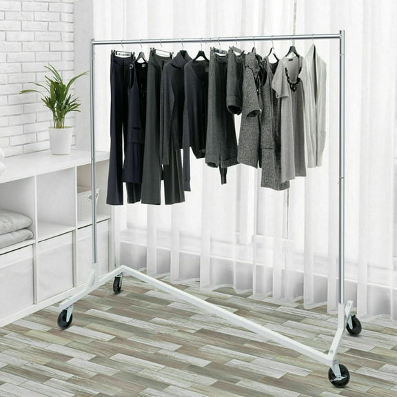 ZENSTYLE Durable Commercial Garment Rack Rolling Clothing Shelf Z-Base with Wheels Weight Capacity 220lbs, Silver