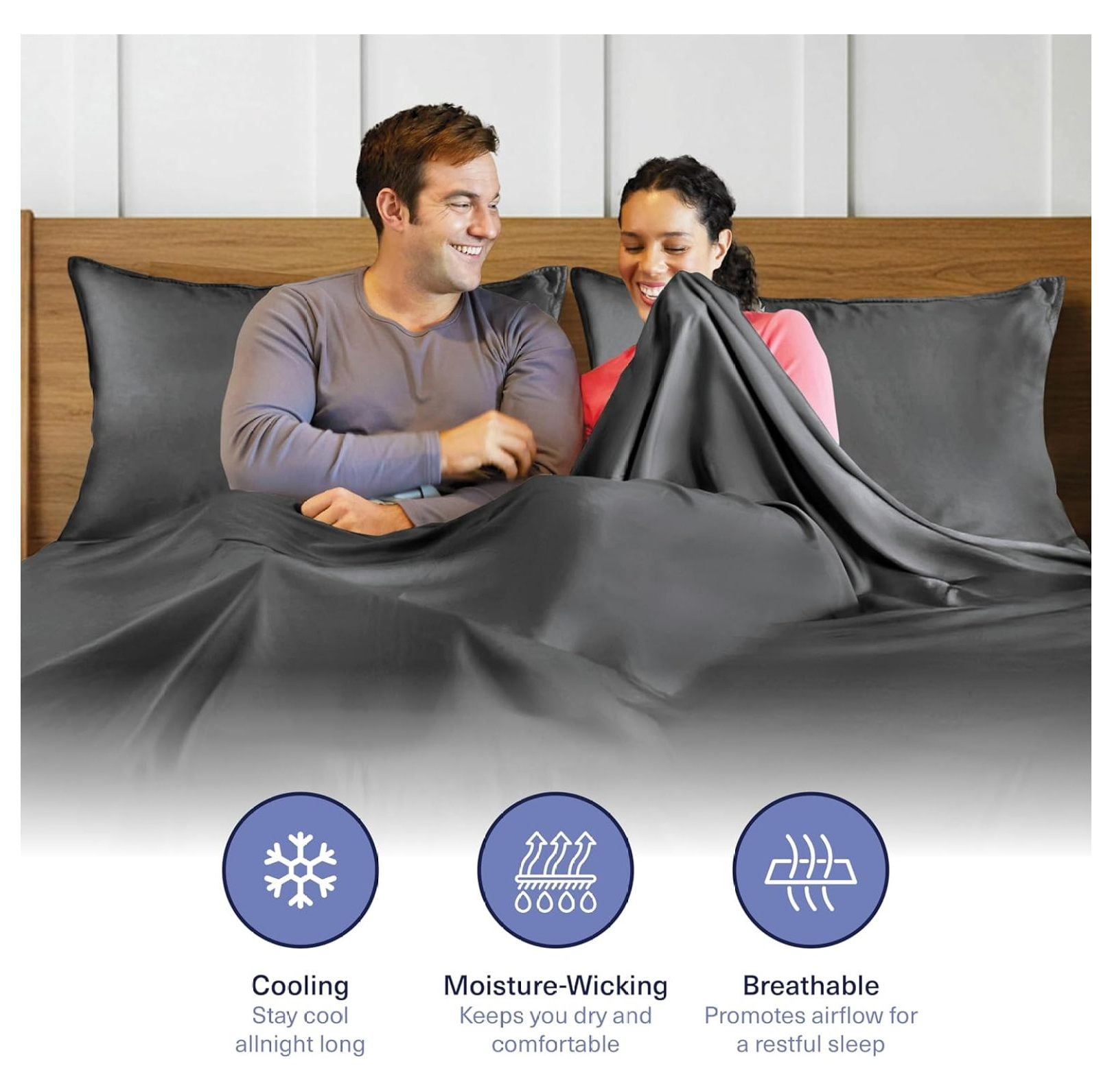 Kickoff Viscose Bamboo Fitted Sheet Queen Size, 100% Organic Cooling Sheets Fitted ONLY Viscose Bamboo Sheets Queen Size Bed Sheet for Hot , Extra Deep Pocket, 4 Corner Strap (Q, Pewter)
