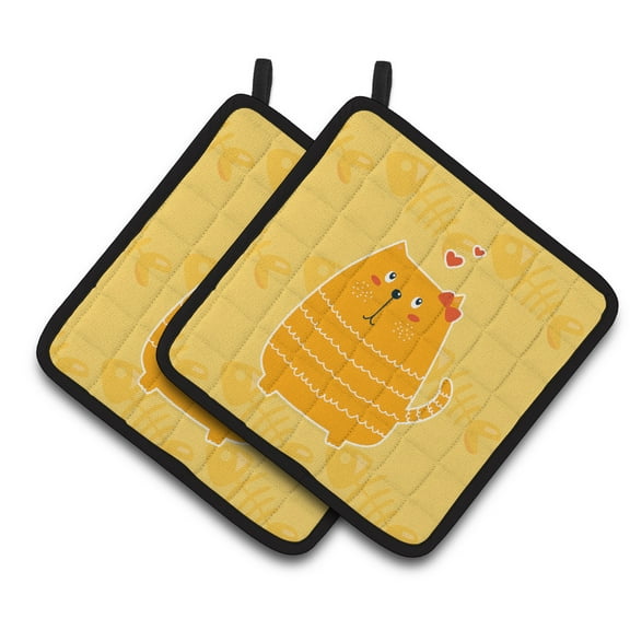 Carolines Treasures BB6746PTHD Fat Cat Love Pair of Pot Holders