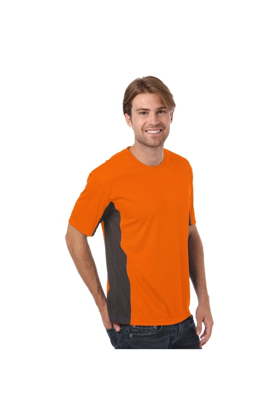 BlueGeneration Men's Colorblock Wicking Tee - Safety Orange Extra Large Solid
