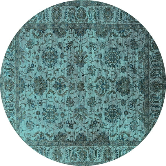 Ahgly Company Indoor Round Oriental Turquoise Blue Industrial Area Rugs, 3' Round