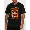 thumbnail image 2 of Men's "Guess What Chicken Butt" Graphic T-Shirt - Funny Casual Short Sleeve Summer Tee, Black with Colorful Rooster Design, Lightweight Polyester, Machine Washable, Chicken Gifts, 2 of 11