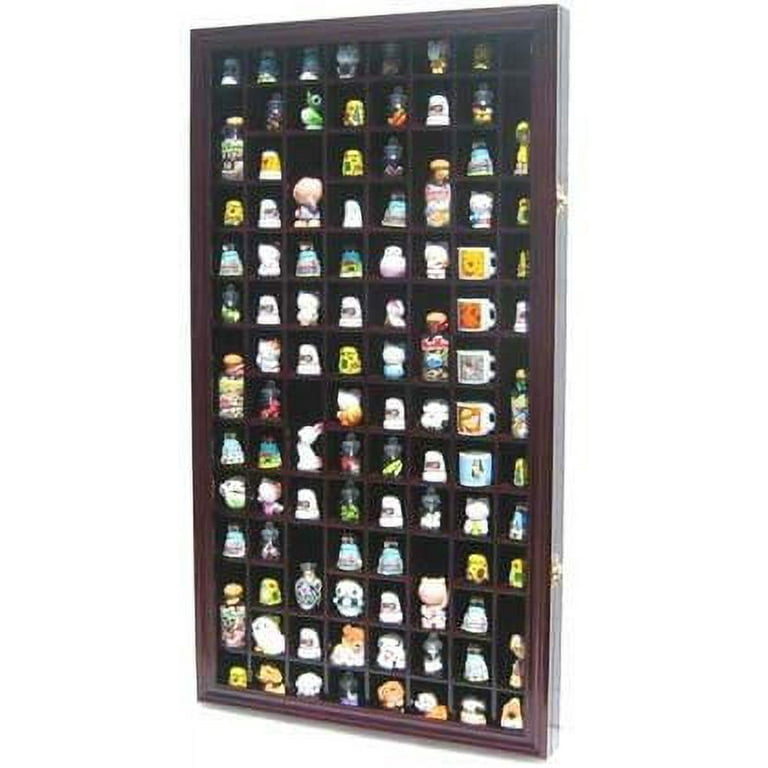 DisplayGifts Thimble Solid Wood Frame Display Case Holder Wall Cabinet  Glass Door Shadow Box 100 Slot TC100-OA Oak Finish