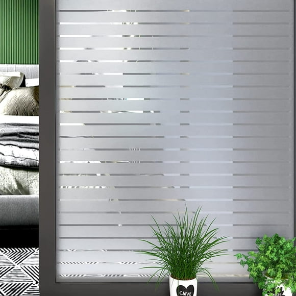 IBAOLEA Window Privacy Film Frosted Glass Window Film Sun Blocking Window Film Static Cling Window Film Non-Adhesive Window Film Stripe Pattern Window Film for Home Office Blinds 17.5×78.7”