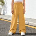 thumbnail image 2 of CPNG Girls Cotton Linen Pants Solid Color Elastic High Waist Wide Leg Pants Lightweight Comfortable Breathable Casual Pants, 2 of 6