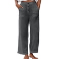 thumbnail image 2 of Bloomae Womens High Waisted Straight Leg Work Pants Lightweight Casual Solid Color Lounge Trousers Loose Boho Pants with Pockets Dark Gray S, 2 of 10