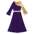 thumbnail image 5 of iixpin Kid Girls Metallic Color Block Liturgical Praise Worship Dance Dress Bell Long Sleeve Lyrical Dancewear Purple 6, 5 of 7
