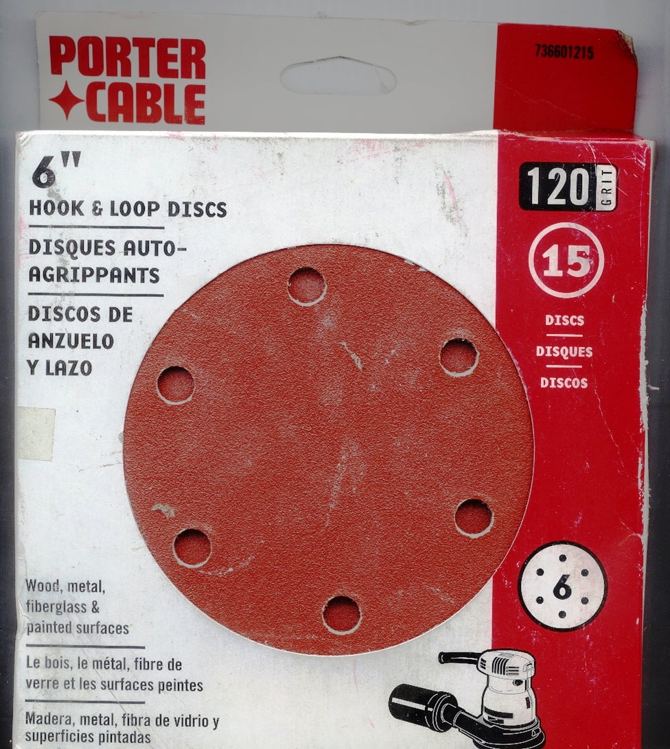 PorterCable 736601215 Sanding Disc 6" Hook Loop, 120 Grit 15 Pack PC