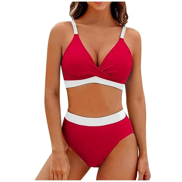 Womens High Waisted Bikini Sets Criss Cross Two Piece Swimsuits Trendy Color Block Twist Knot Bathing Suits