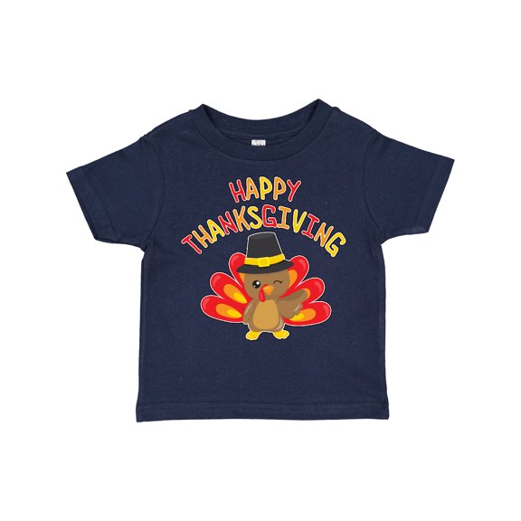 Inktastic Happy Thanksgiving Cute Turkey in Pilgrim Hat Boys or Girls Toddler T-Shirt