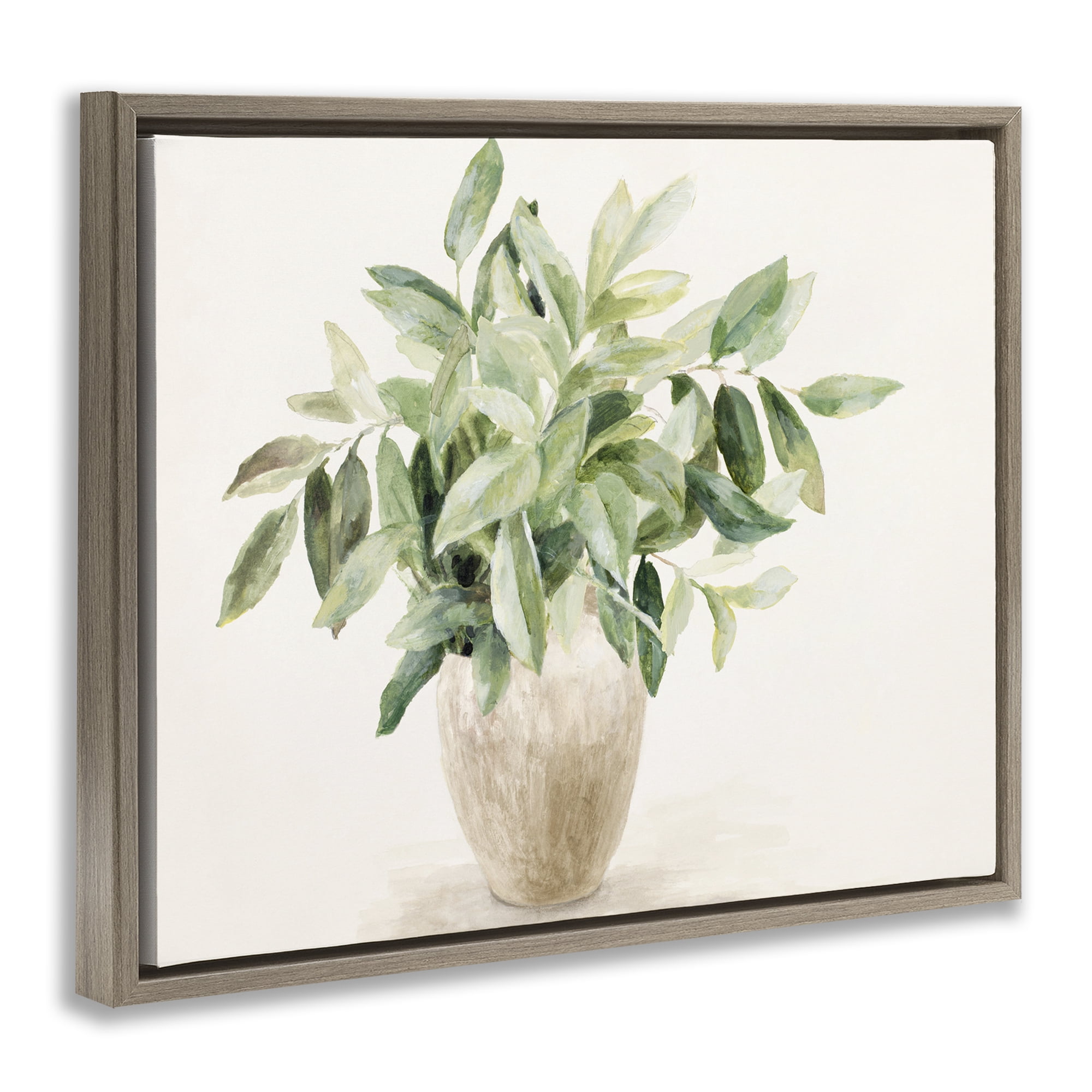 Stupell Industries Neutral Potted Plant Botanical & Floral Painting Brown Floater Framed Art Print Wall Art, 21 x 17