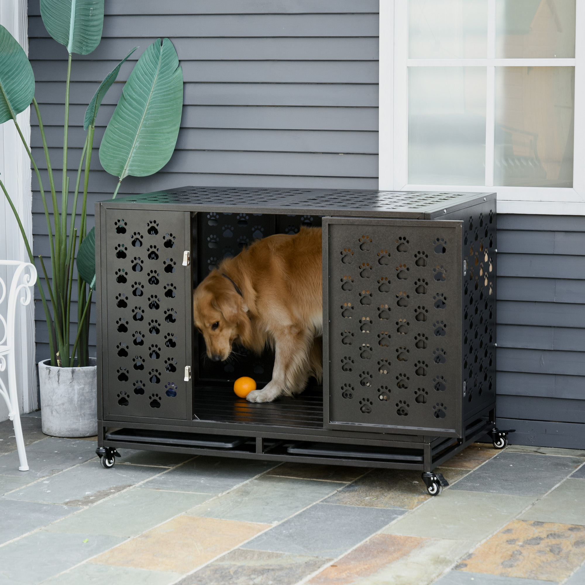 Dogs Crates & Kennels Crates, Houses & Pens Black PawHut 45 Heavy Duty
