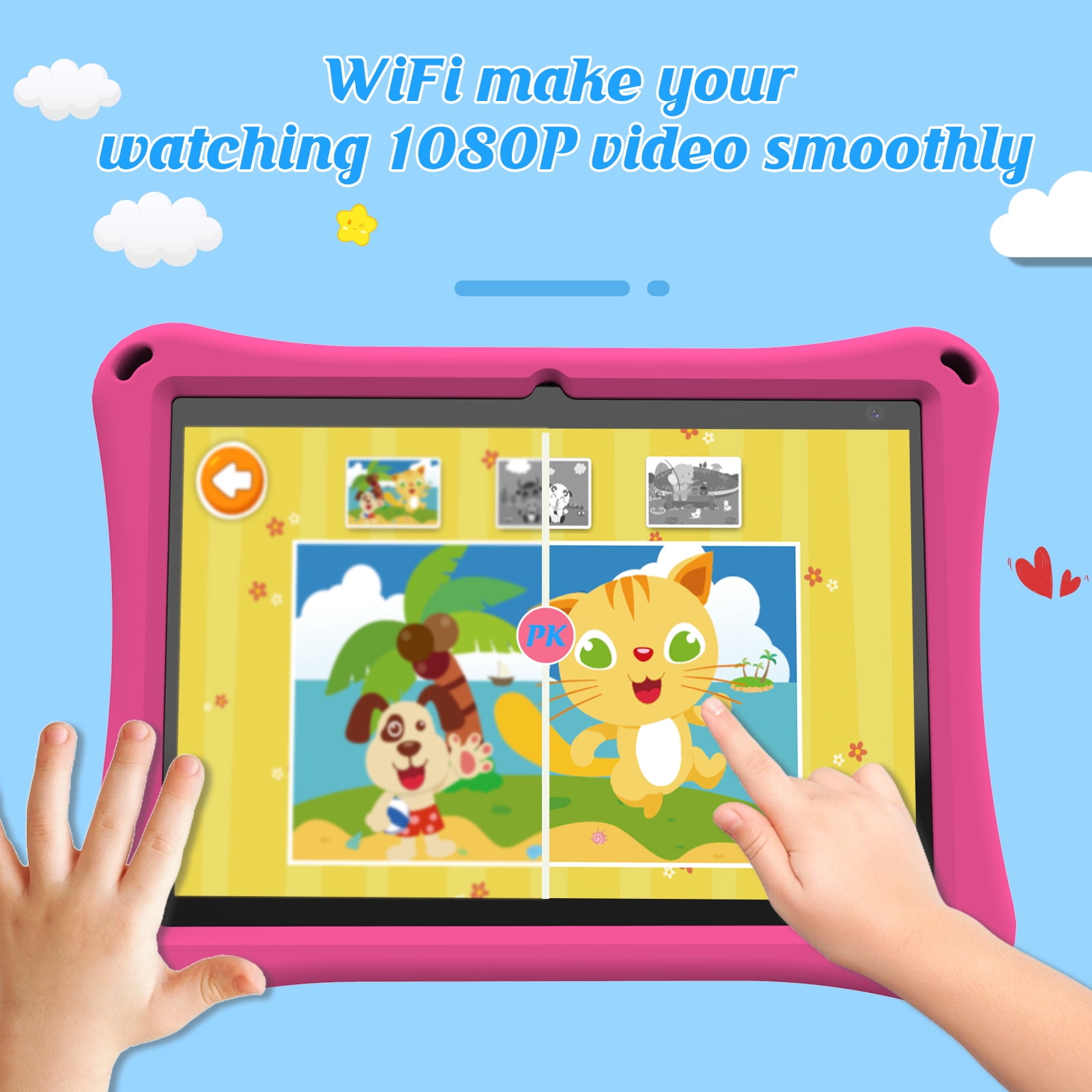 Kids Tablet, 10 inch Android Tablet for Kids, Toddler Tablet with Case, Parental Control, 6000mAh, Quad Core Processor, 2GB RAM 32GB ROM, HD Touch Screen Tablets, Pink