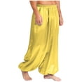 thumbnail image 2 of YiZYiF Mens Satin Belly Dance Harem Pants Loose Fit Trousers Bloomers Arabian Prince Outfits Yellow XL, 2 of 7