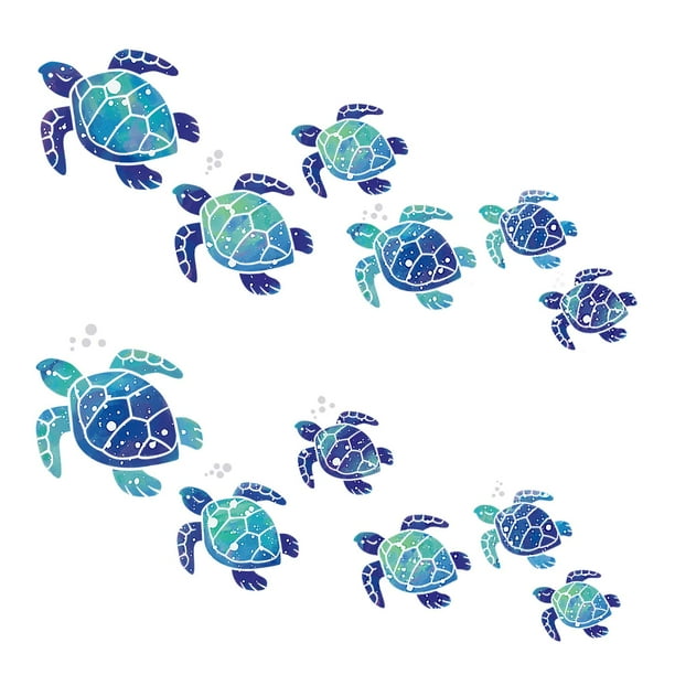 12 pegatinas de pared de tortuga marina, pegatinas de vinilo de tortuga oceánica, pegatinas de baño subacuáticas, pegatinas de pared impermeables, decoración (azul)