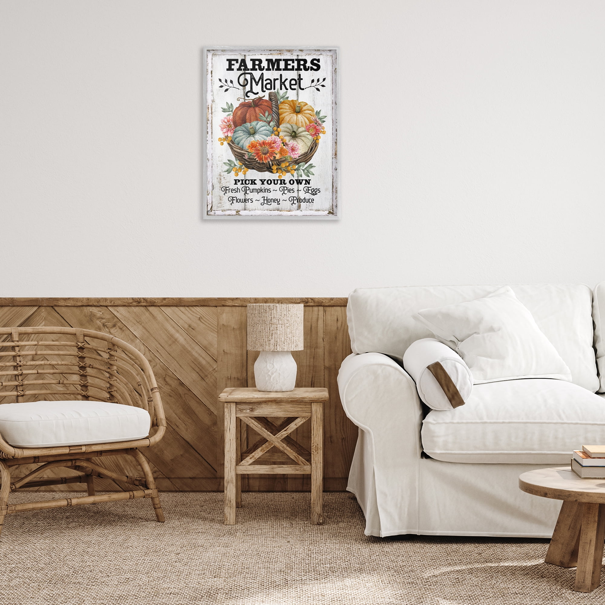 Stupell Industries Farmers Market Pumpkin Basket Holiday Painting Gray Framed Art Prints Wall Art, 24 x 30