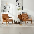 thumbnail image 5 of Miniyam Modern PU Leather Accent Chair, Solid Wood Lounge Reading Armchair With One Pillow for Living Room, Bedroom, Guest Room, Light Brown, 5 of 11