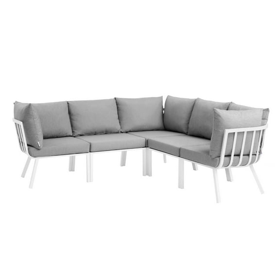 Ergode Riverside 5 Piece Outdoor Patio Aluminum Sectional - White Gray