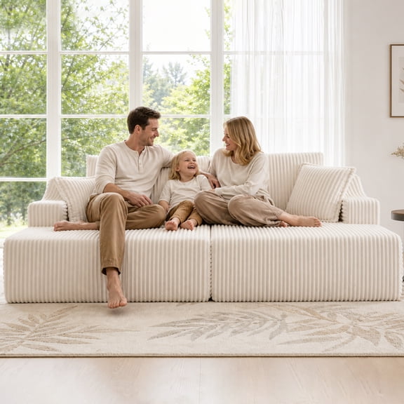 83'' Oversized Double Chaise Lounge, Boneless Lounge Couch Sofa Bed with Deep Seat & 6 Pillows