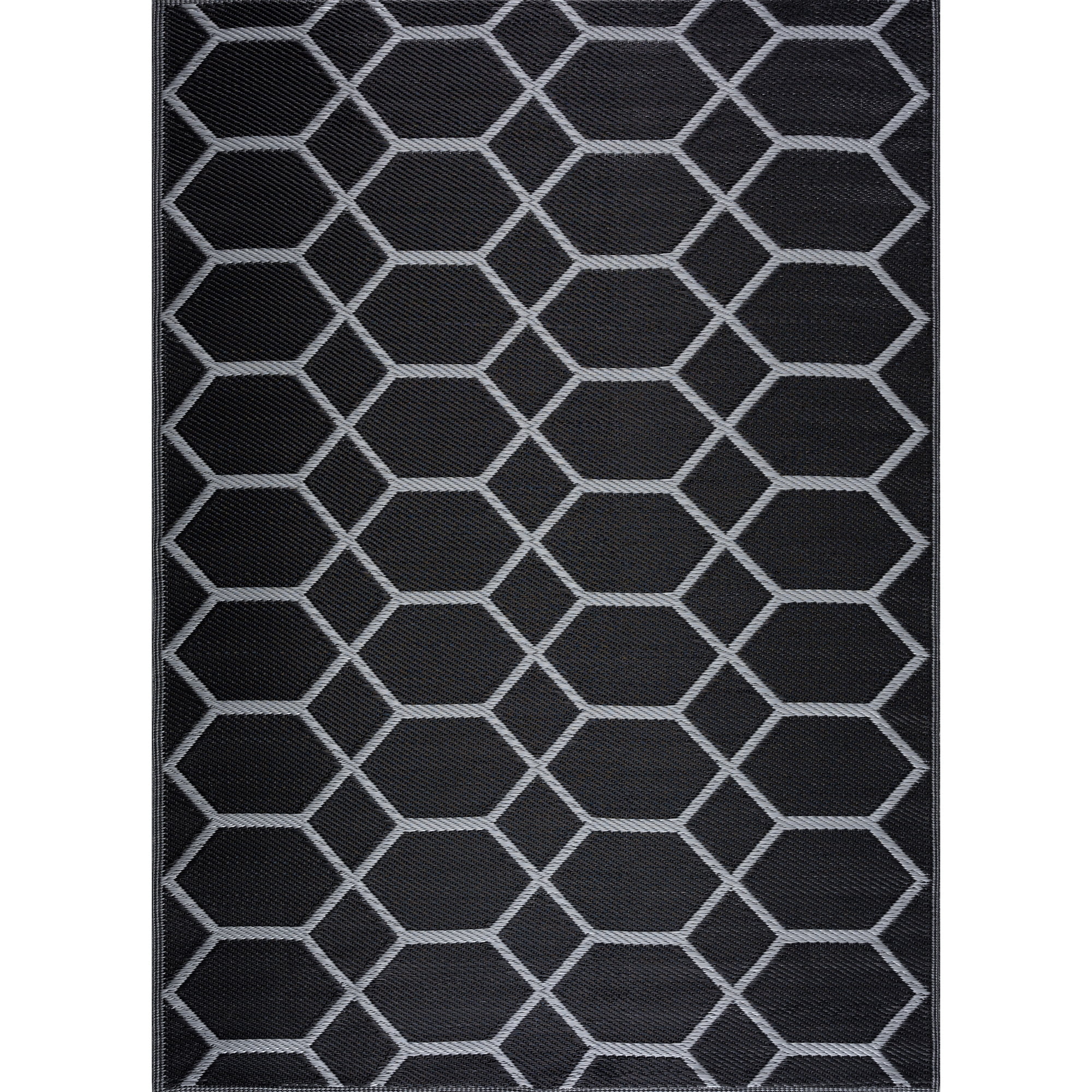 Playa Rug Reversible Indoor/Outdoor 100% Recycled Plastic Floor Mat/Rug - Weather, Water, Stain, Fade and UV Resistant - Miami- Black & Gray (5'x7')