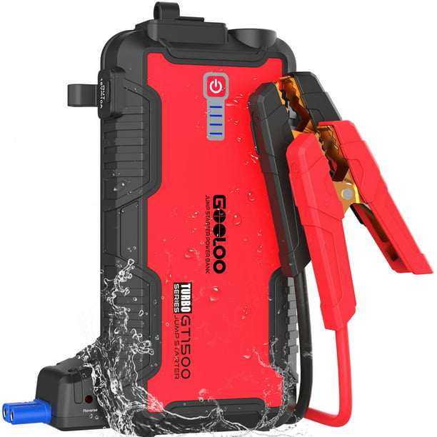 ,12V Water-Resistant Jump Pack & Battery Booster,Green GOOLOO 1500A Portable Car Jump Starter GT1500 with USB Quick Charge 3.0 Up to 8.0L Gas, 6.0L Diesel Engine 