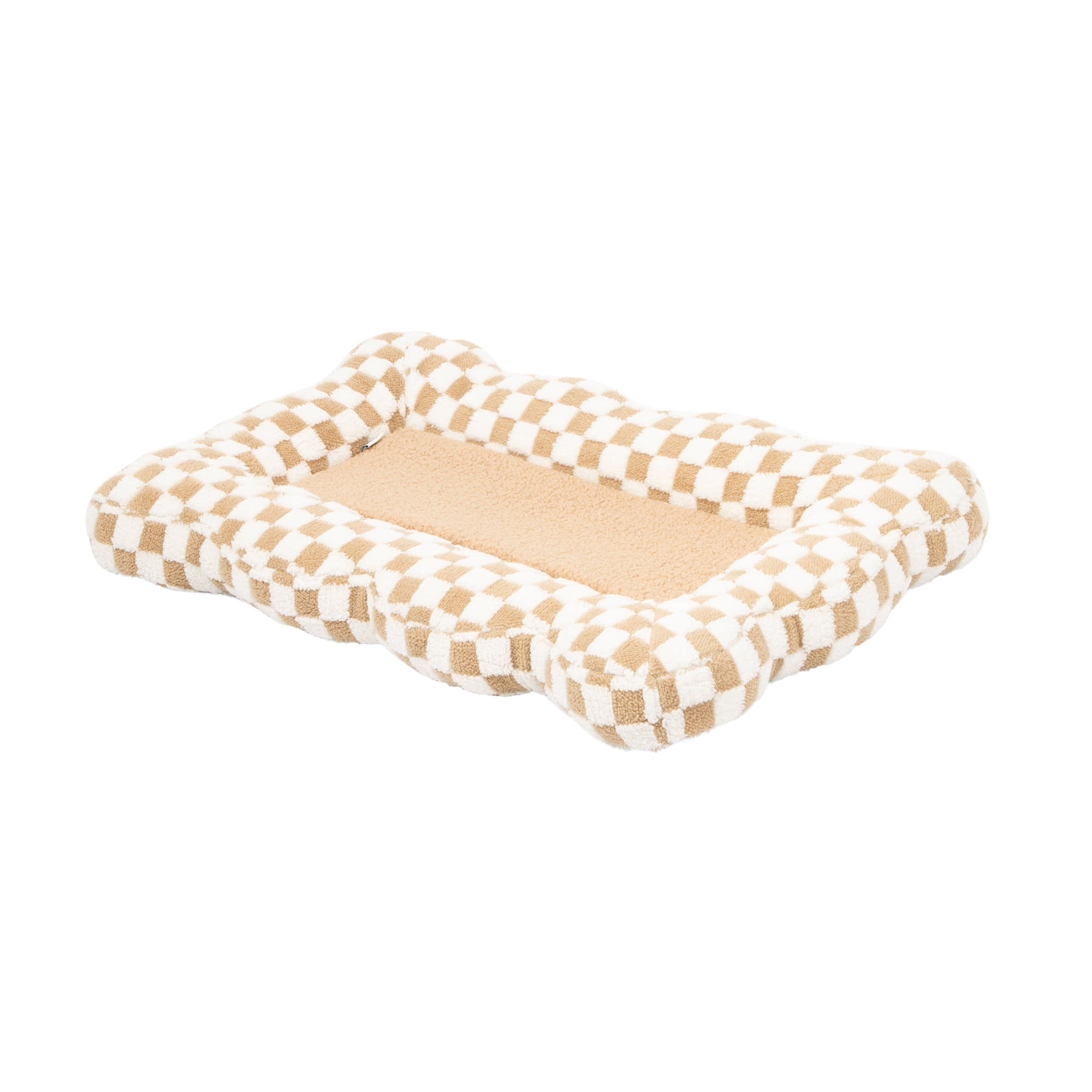 Oodles Checkered Sherpa Cloud Pet Bed, Tan, Medium, 30" L x 19" W
