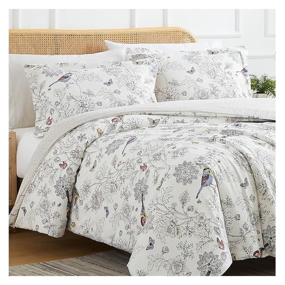 3-Piece Cal King Comforter Set with 2 Pillowcases, Down Comforter Bedding, Soft Microfiber Fabric, California/King Size, Bayberry and Floral Print