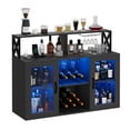 thumbnail image 3 of Rustic Wood LED Bar Cabinet with Charging Station and Stemware Rack, Freestanding Coffee Wine Liquor Storage Credenza with Adjustable Shelving, Home Kitchen Living Room Furniture, Black Gray, 3 of 7
