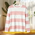 thumbnail image 4 of VBVC Women's Striped Crew Neck Top , Ladies' Loose Fit Drop Shoulder Shirt , Stretchy Long Sleeve Pullover For Women, S-XL, 4 of 5