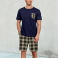thumbnail image 2 of CHUOU Mens Summer Short Sleeved Shorts Pajamas Set Round Neck Short Sleeved Plaid Shorts Two Piece T Shirt With Chest Pocket Pajamas Home Wear Set, 2 of 5