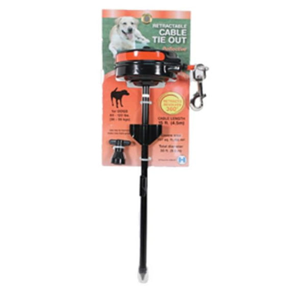 Lixit Corp - Howard Pet 038026 Reflective Retractable Cable Tie Out With Stake - Black & Red, 80-100 Oz.