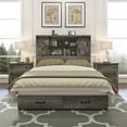 thumbnail image 7 of VanAcc Full Size Wooden Platform Storage Bed Frame with 51.2" Wood Bookcase Headboard(Rustic Grey), 7 of 7