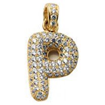 LoveBling 10k Yellow Gold Alphabet Initial Bubble Letter Charm Pendant (P; 0.87" x 0.43")