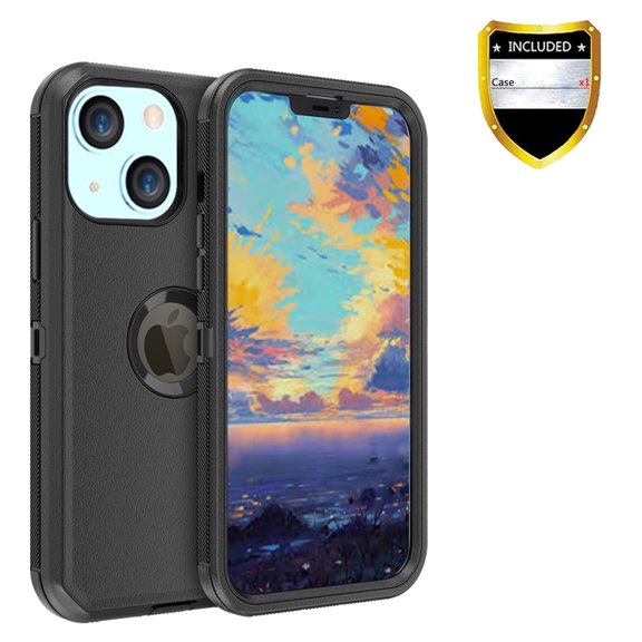 Xhy Compatible with iPhone 13 Case, Heavy Duty Hard Shockproof Armor Protector Case Cover for iPhone 13 Phone Case (Black)