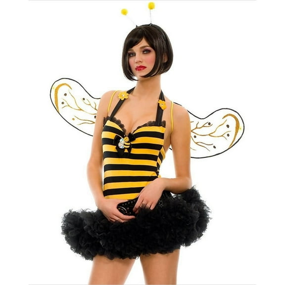 Music Legs Women's Cute Bumble Bee Costume Sexy Tutu Bumble Bee Adult Womens Halloween Costume