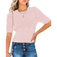 thumbnail image 2 of Womens Crewneck Short Sleeve Sweaters Tops Ribbed Pullover Sweater Blouse Soft Slim Fit Knit Sweater, 2 of 5