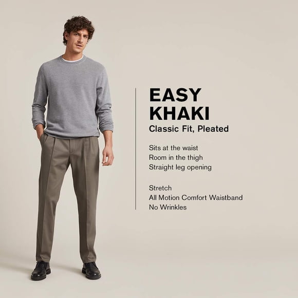 Dockers Pantalon Classique Kaki Facile pour Homme - Plissé D3, Galet Foncé, 36 34