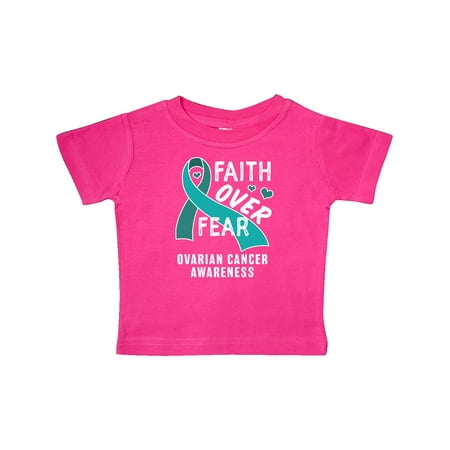 

Inktastic Ovarian Cancer Awareness Faith Over Fear with Teal Ribbon Gift Baby Boy or Baby Girl T-Shirt
