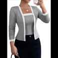 thumbnail image 1 of Conjunto de Dos Piezas de Cárdigan con Bloques de Color en Contraste para Mujer, Cárdigan Corto de Larga y Chal A Rayas. Gris L, 1 of 7