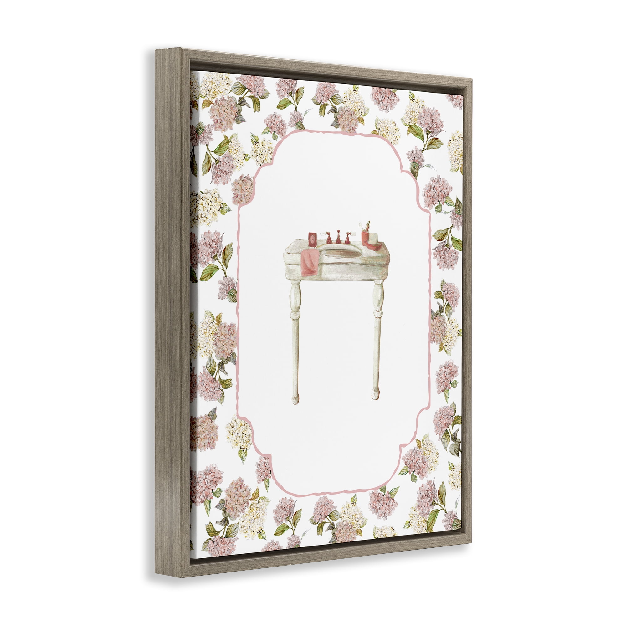 Stupell Industries Elegant Hydrangeas Vanity Brown Framed Floater Canvas Wall Art, design by Carol Robinson
